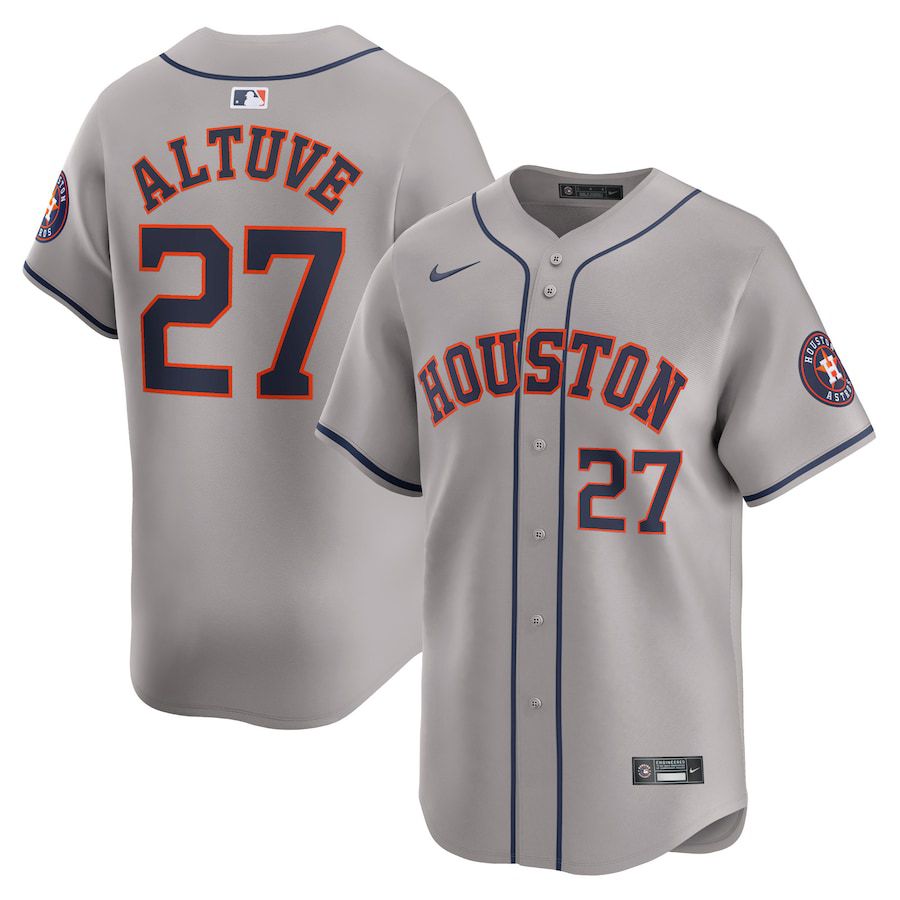 Men Houston Astros 27 Jose Altuve Nike Gray Away Limited Player MLB Jersey
